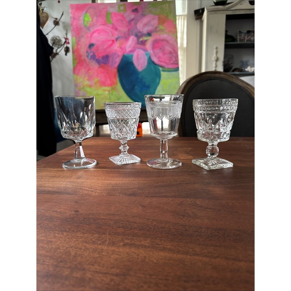 Set Of 4 Vintage Mixed Stemmed Drinking Glasses
